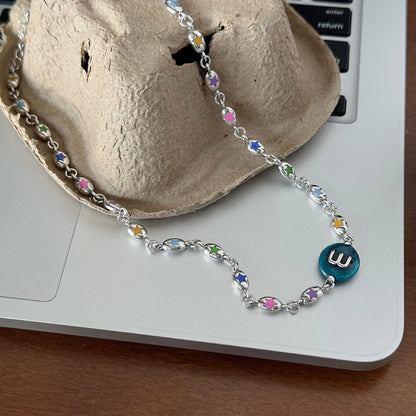Colorful Resin 925 Sterling Silver Women's Link Chain Necklace - Perfect Birthday Gift Jewelry