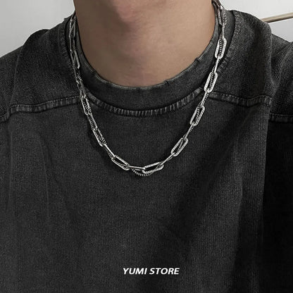 Hip-Hop Titanium Steel Textured Necklace Unisex Punk Clavicle Choker