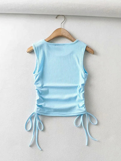 2025 Summer Women Solid Crop Top With Side Club Strings