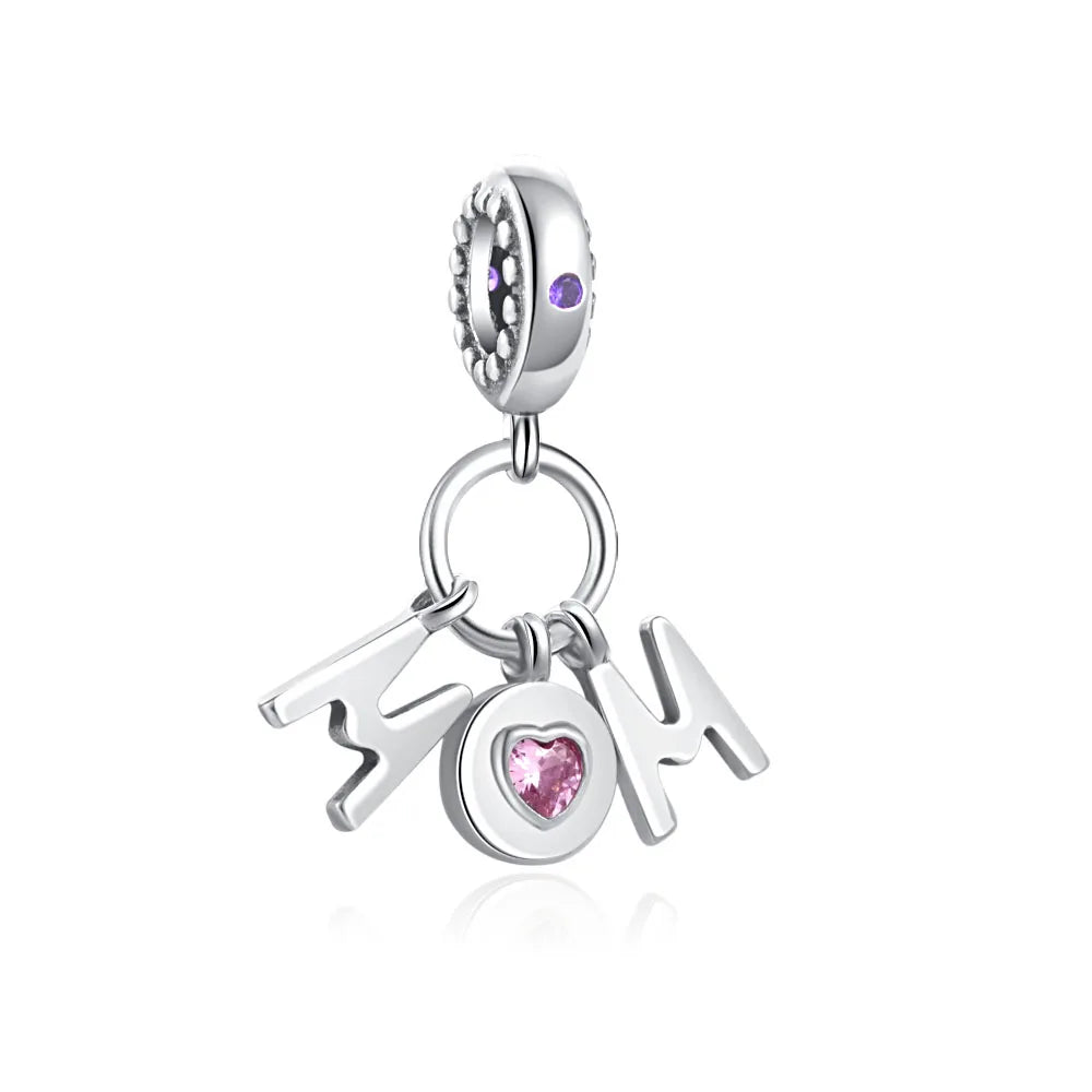 925 Sterling Silver DIY Mother's Day Mom Key Dangle Bead for Charm Bracelet Necklace Jewelry Accessories