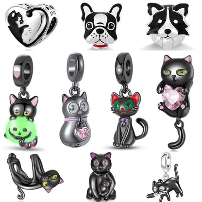 Exquisite 925 Silver Cat Claw Pendant Beads with Safety Chain for European Bracelets
