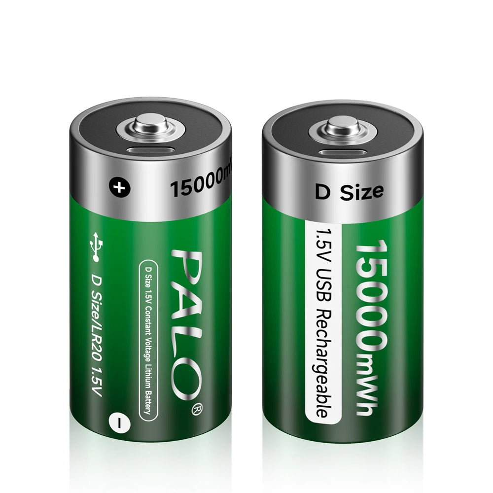 1.5V USB LR20 Battery Rechargeable R20 15000mWh D Size Type Batteries with Type-C Cable