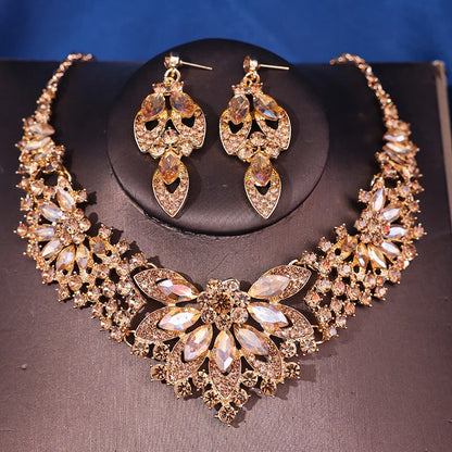 Fashionista Crystal Rhinestone Bridal Jewelry Set - Top-Rated Wedding Accessories for Women champagne gold