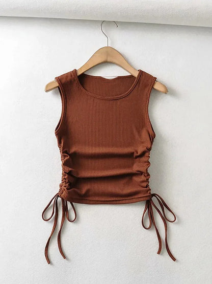 2025 Summer Women Solid Crop Top With Side Club Strings