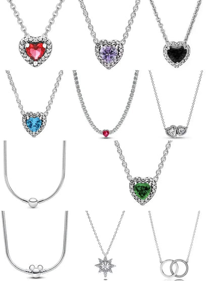 New 925 Sterling Silver Heart-Shaped Necklace with Purple Blue and Green Zircon for Exquisite Jewelry Gifts for Women