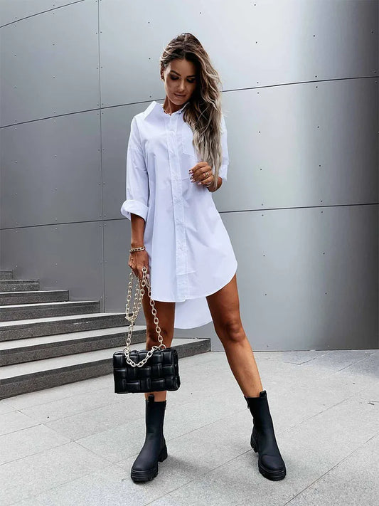 Womens Solid Button Front Shirt Dress Casual Long Sleeve