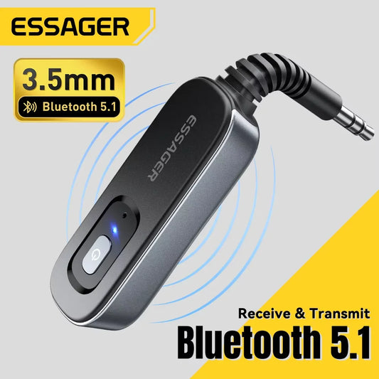 Essager Bluetooth 5.1 Wireless Audio Receiver and Transmitter with 35mm AUX and Mic for PC TV Car Speakers