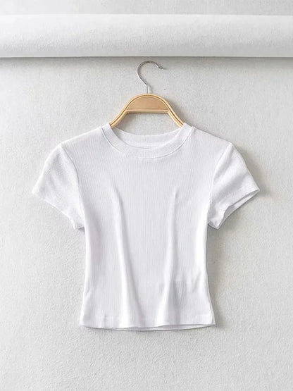 Dozw Women Crop Top Slim Elastic Short Sleeve Summer Tee