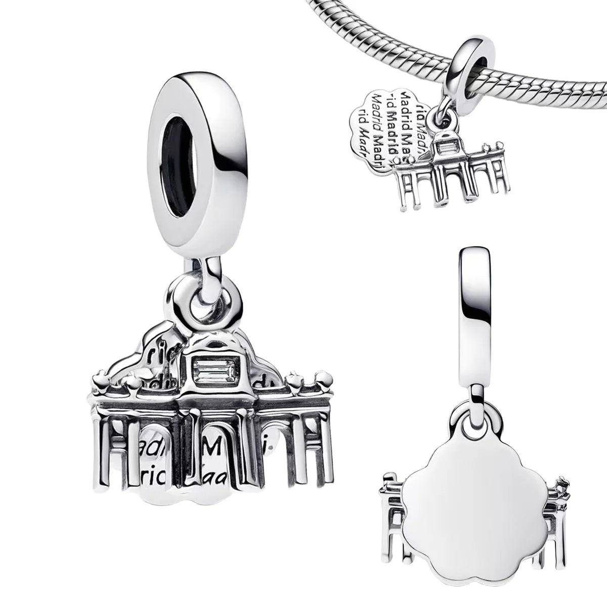Original 925 Sterling Silver Four Leaf Clover and Heart Double Dangle Charm for Necklace and Bracelet Friendship Jewelry with Zircon Accents