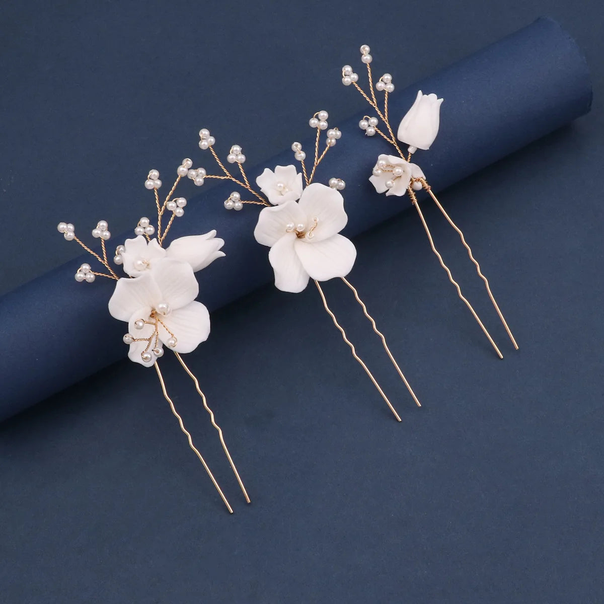 Elegant Bride U-Shaped Hair Sticks - Top-Rated Porcelain Flower Hairpins for Stunning Wedding Looks GE-10