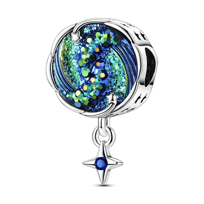 925 Sterling Silver Love Starry Sky Cat Paw Charms Beads