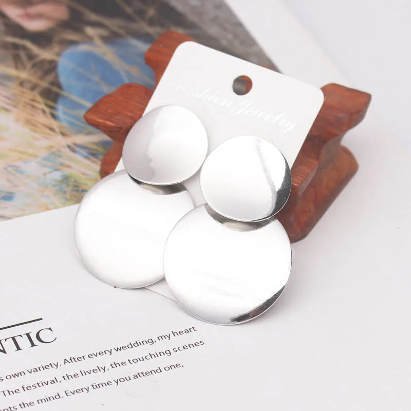 Elegant Double-Layer Round Pendant Drop Earrings for Women - European Fashion Zinc Alloy Dangles
