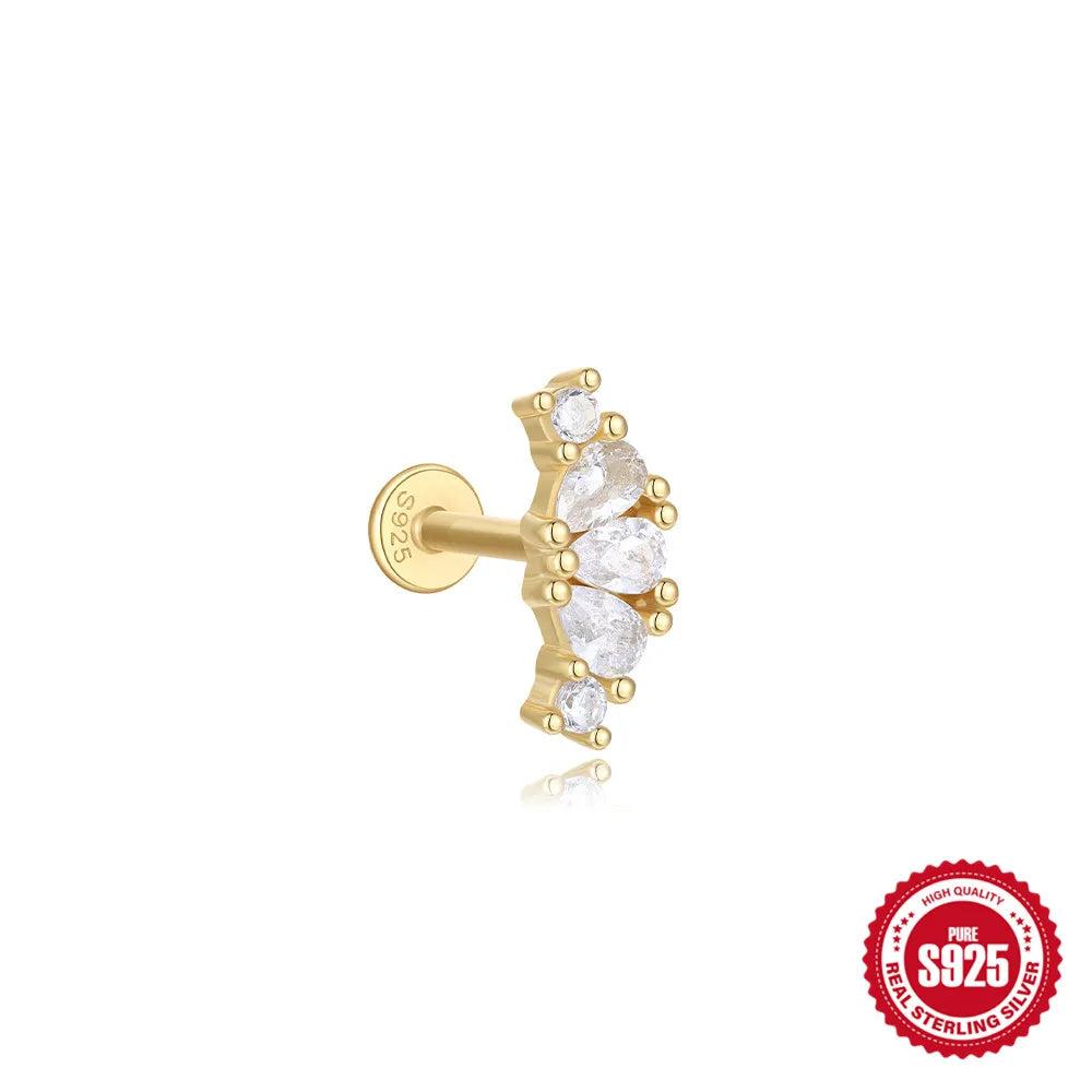 Canner 925 Sterling Silver Tassel Chain Star Mini Zircon Flat Piercing Stud Earrings for Women and Girls