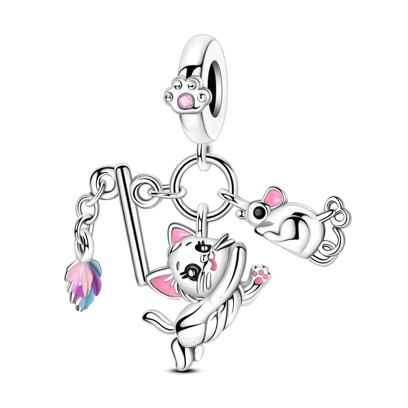 925 Sterling Silver Love Starry Sky Cat Paw Charms Beads