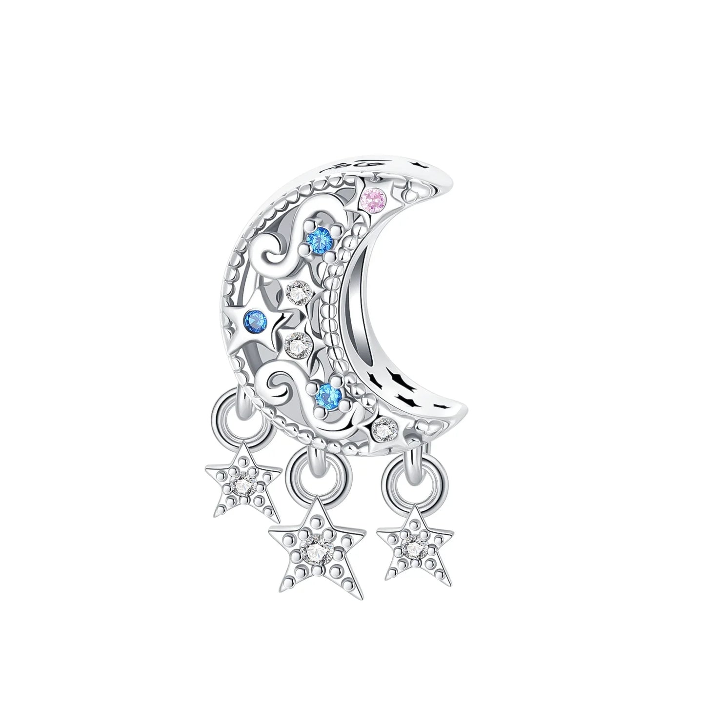 925 Sterling Silver Charms Set Moon Stars Sun Flower Heart Zircon Beads for DIY Jewelry and Gifts