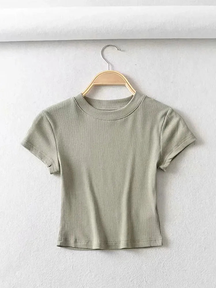 Dozw Women Crop Top Slim Elastic Short Sleeve Summer Tee