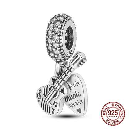 Inlaid Zircon Heart Charm Beads 925 Sterling Silver Dangle for Bracelets SMC2721