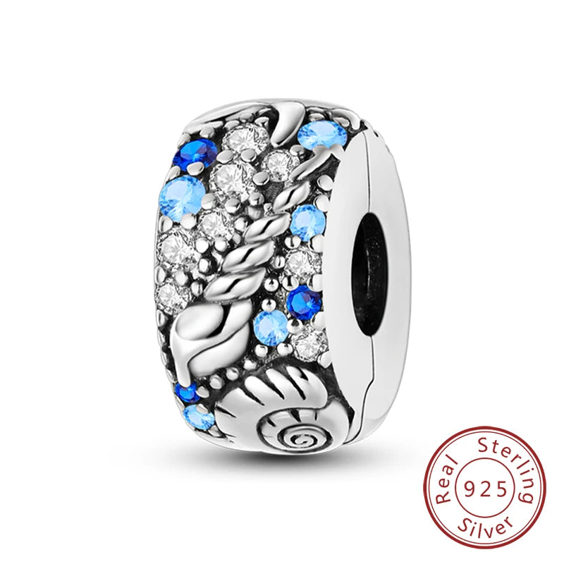 925 Sterling Silver Ocean Turtle Beach Charms Blue Shell
