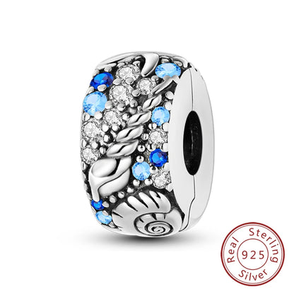 925 Sterling Silver Ocean Turtle Beach Charms Blue Shell