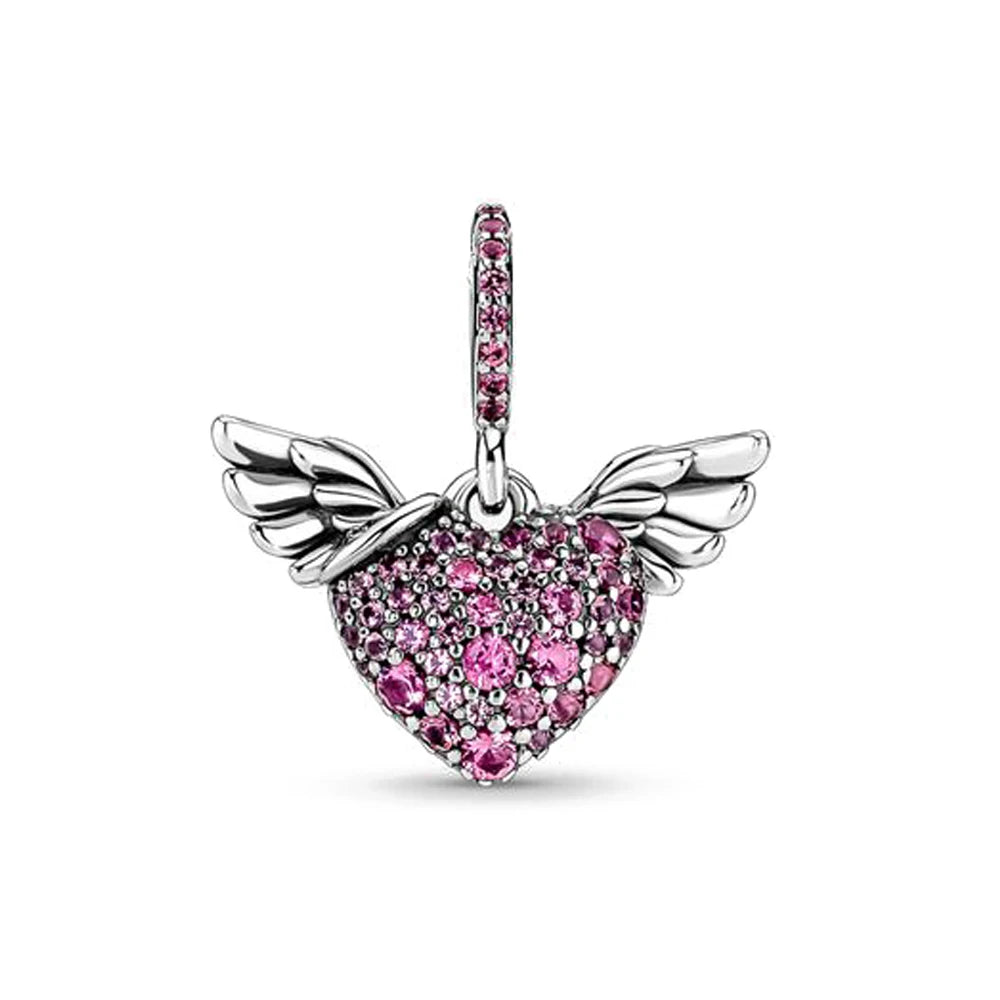 Spring Pink Flower Charms 925 Silver Beads for European Bracelets and Necklaces Jewelry Gift for Best Friends and Moms