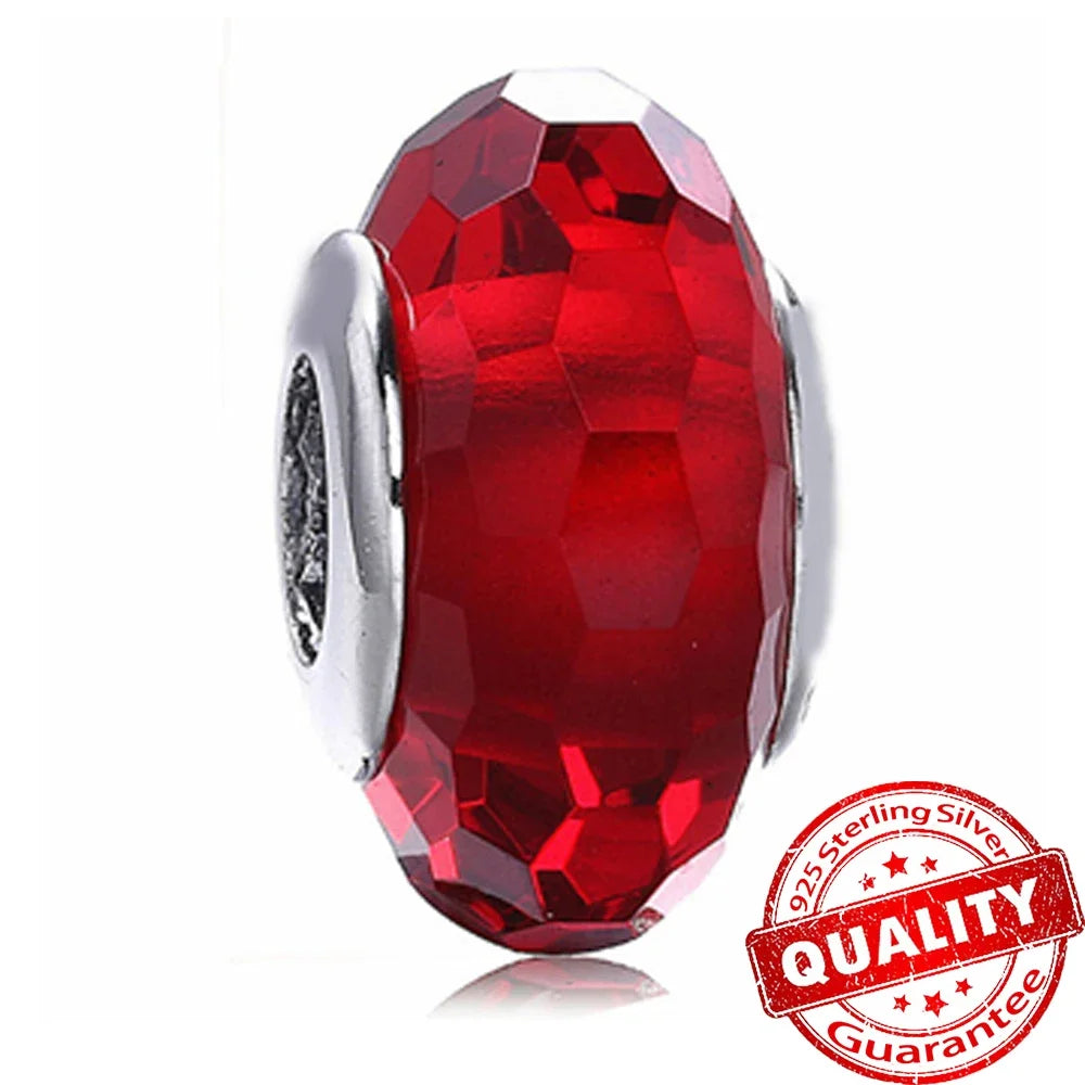 Colorful Flower Murano Glass Charm 925 Sterling Silver Top Rated DIY Jewelry for Bracelets and Necklaces LLZ017-RD