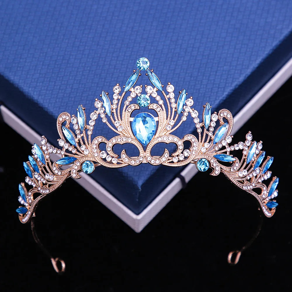 Multicolor Rhinestone Tiara - Top-Rated Crystal Crown Hair Accessory for Women Lake Blue