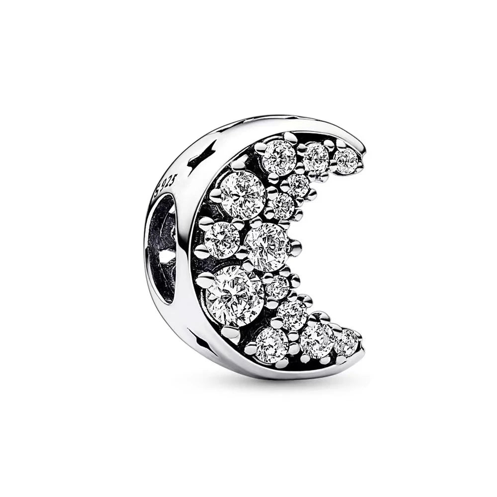 925 Sterling Silver Santa Elk Moon Star Bead Charm Cute