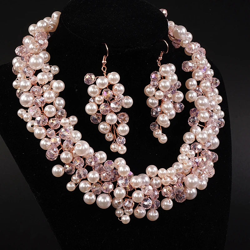 Elegant Bridal Pearl Jewelry Set - Dangle Earrings & Necklace - Top-Rated Party Accessory