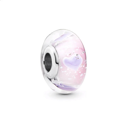 Pink Hot Air Balloon Daisy Murano Glass Charm for European Silver Bracelet SS1284
