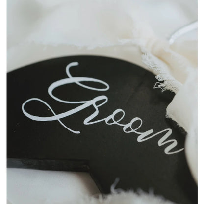 Elegant Bride and Groom Pearl Engraved Wedding Hangers Set for Bridal Dress and Suit