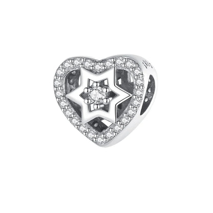 Original 925 Sterling Silver Heart Star Hot Air Balloon Puzzle Charms with Zircon for DIY Necklace and Bracelet Jewelry Gift