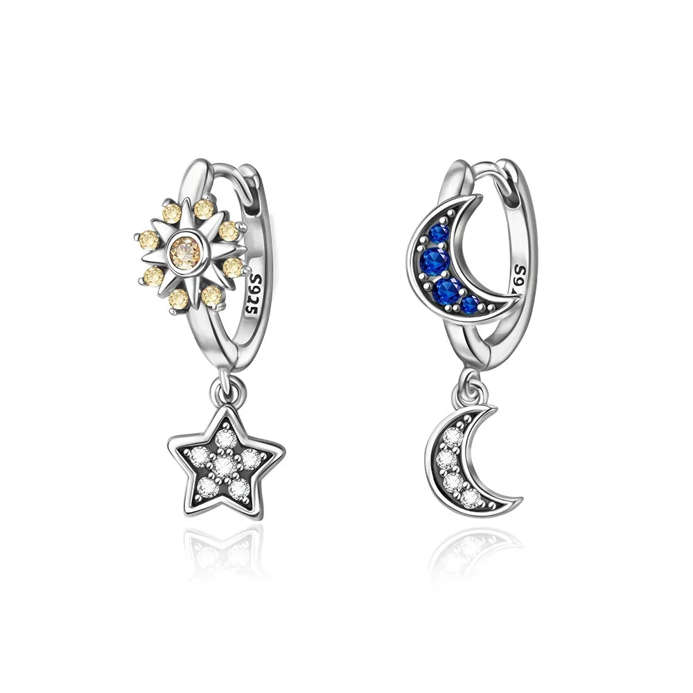 925 Sterling Silver Luxury Heart Sun Moon Stud Earrings Bow Butterfly Crab Clip Set for Women Party Jewelry Gifts