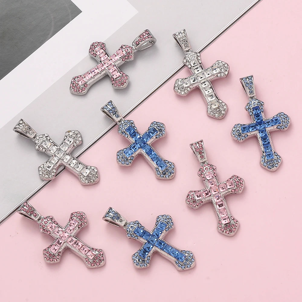 Colorful Rhinestone Alloy Cross Pendant Connectors for Handmade Earrings and DIY Jewelry