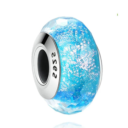 925 Sterling Silver Cosmic Rainbow Murano Glass Beads with Flower and Leaf Charms for DIY Women Jewelry