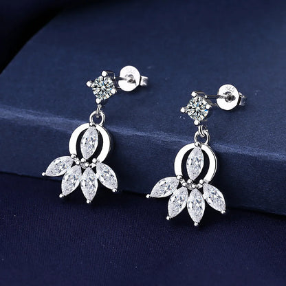 Sterling Silver CZ Crystal Plant Stud Earrings for Women and Teens