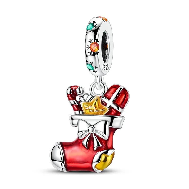 Original 925 Sterling Silver Christmas Charms Santa Claus Reindeer Earrings Beads for Necklace and Bracelet DIY Fine Jewelry Gifts