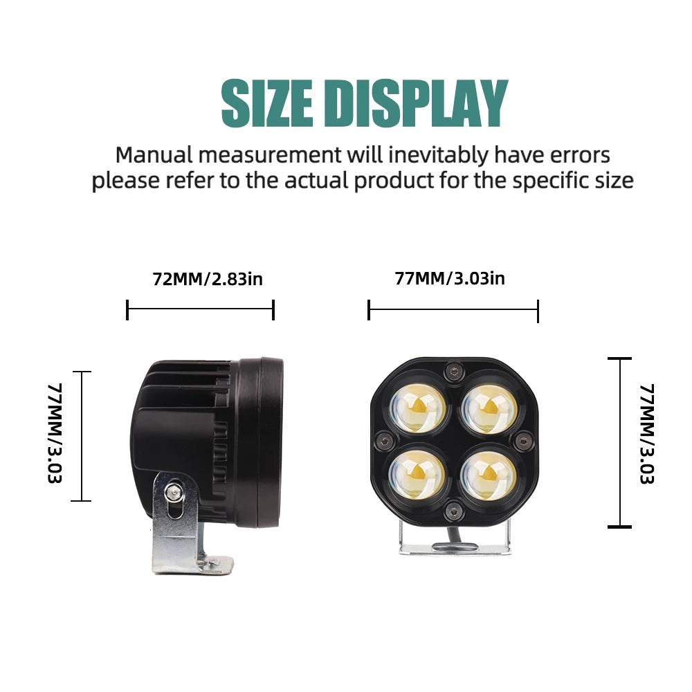 40W 3 Inch Square Universal LED Work Light Bar Fog Lights for Motorcycle and Off-Road Use IP68 Waterproof