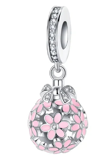 925 Sterling Silver Colorful Flower Charms with Zircon Roses Tulips and Daisies for DIY Necklace and Bracelet Jewelry Gifts