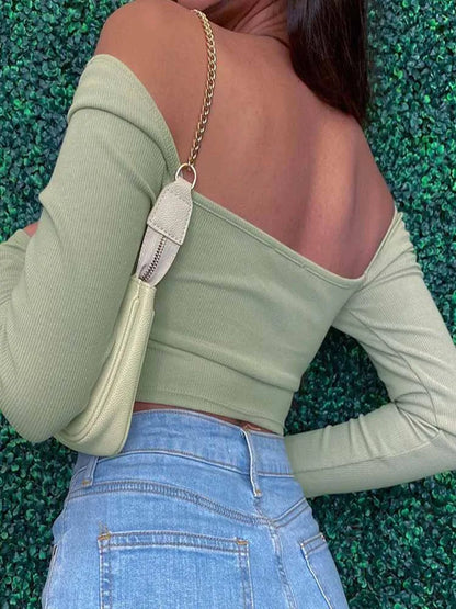 Hollow Out V Neck Crop Top Women Dozw Ribbed Backless
