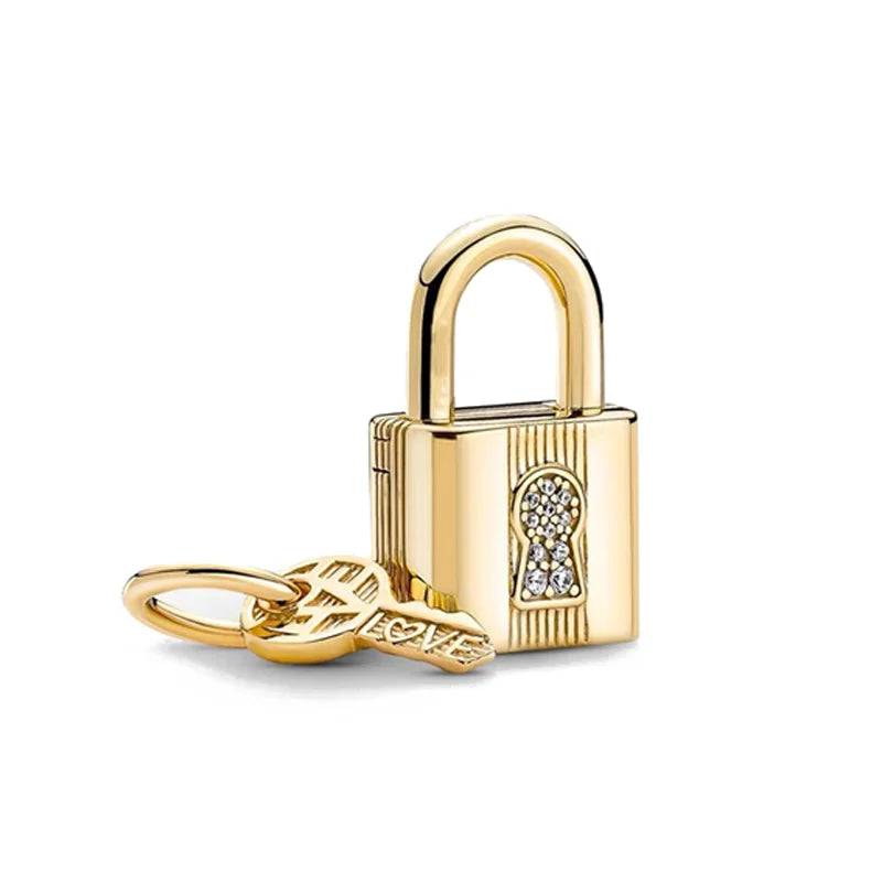 Gold Color Key Lock Cactus Pendant Bead for DIY European 925 Sterling Silver Bracelet and Necklace Jewelry for Women