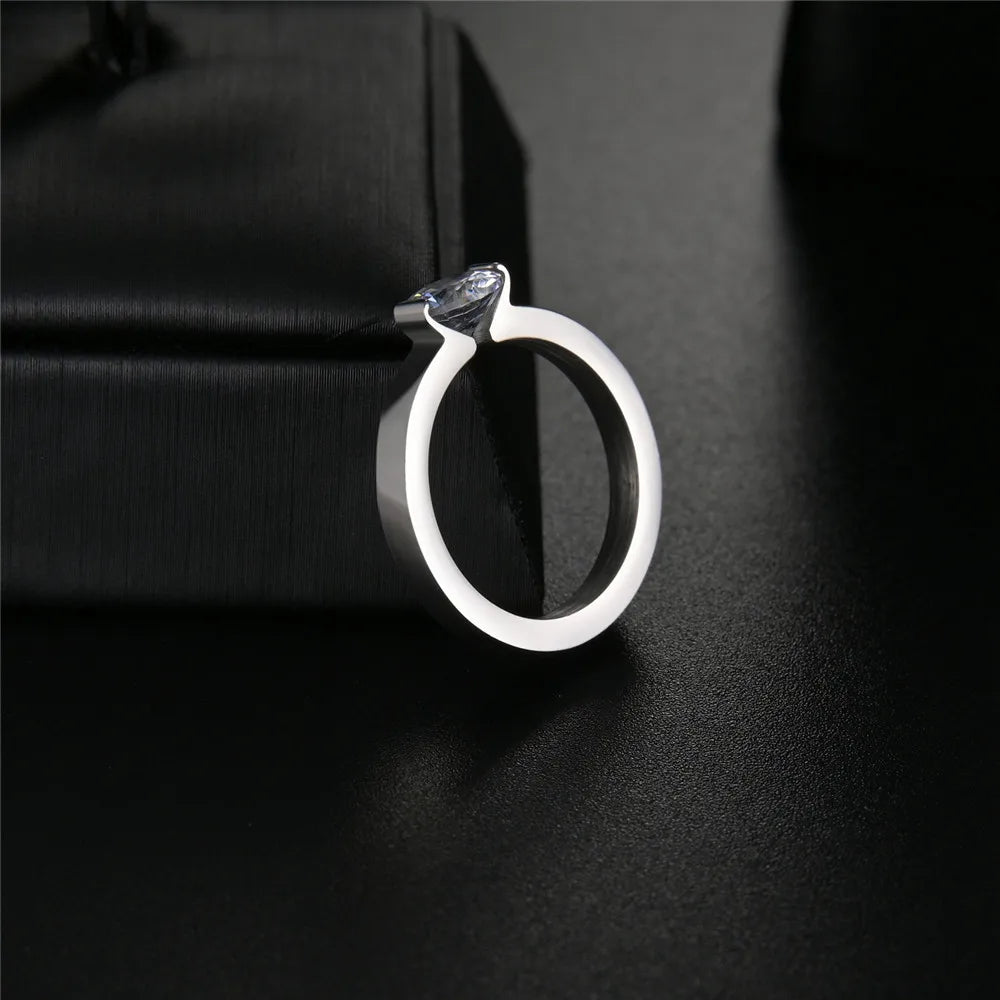 Elegant Zircon Crystal Stainless Steel Ring for Weddings and Engagements