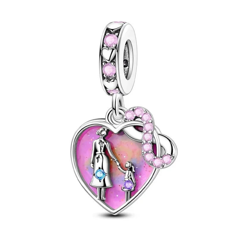 Sparkling Birthstone Heart Charm 925 Sterling Silver Pendant Bead for Mom DIY Jewelry Gift