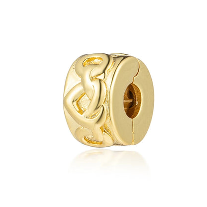 Golden Dragon Double Heart Dangle Charm Bead For 925 Bracelet