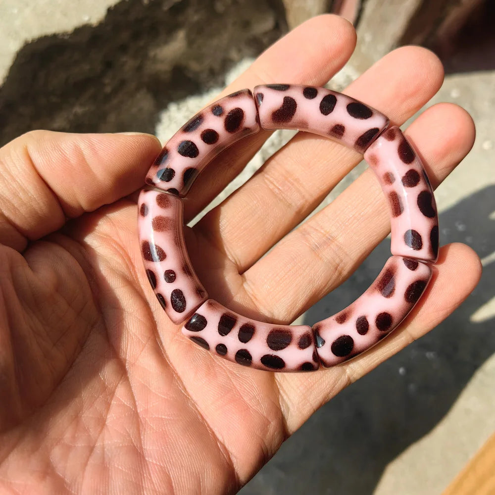 Vintage Leopard Print Acrylic Bamboo Stretch Bracelet for Women Fashion Jewelry 2025