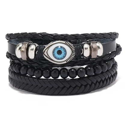 ZORCVENS Men's Handmade Braided Leather Bracelet Set - Vintage Black Punk Fashion Gift