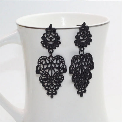 Vintage Gothic Black Flower Butterfly Earrings for Women - Exaggerated Geometric Heart Wing Party Jewelry