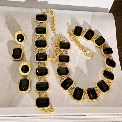 Vintage Inspired Geometric Black Metal Jewelry Set for Women