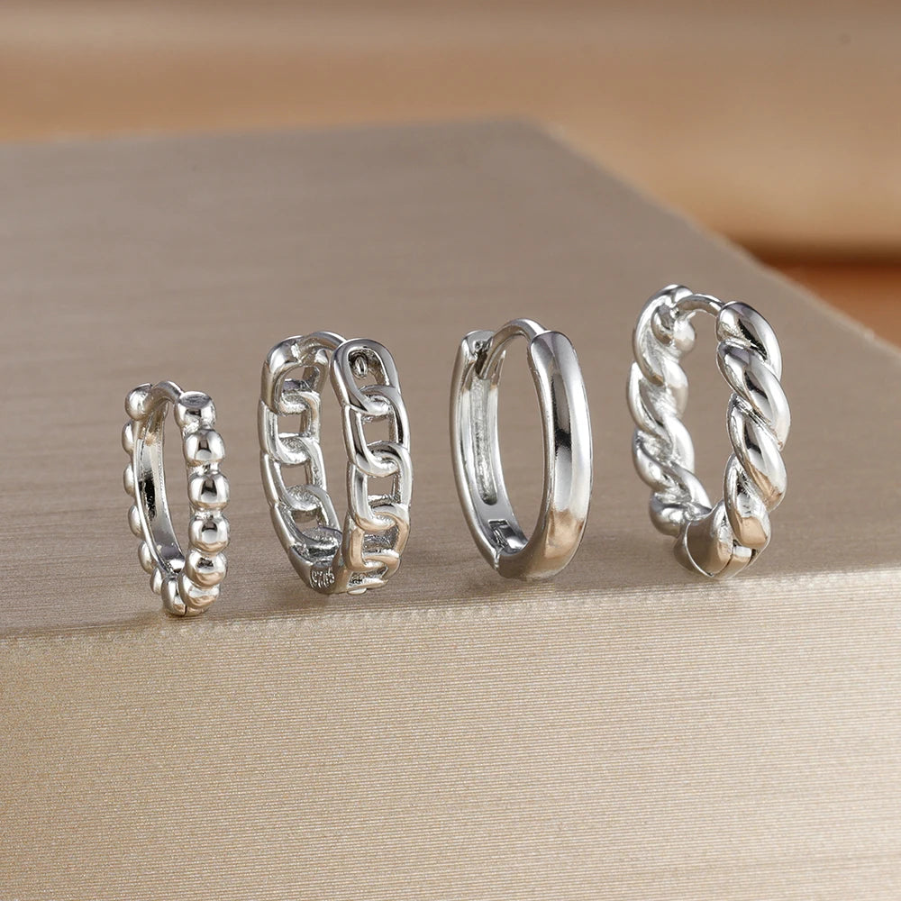 4PCS Gold Plated Stainless Steel Cubic Zirconia Star Leaves Hoop Earrings Set for Women