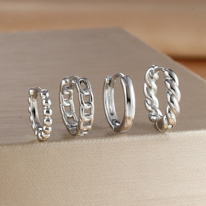 4PCS Gold Plated Stainless Steel Cubic Zirconia Star Leaves Hoop Earrings Set for Women