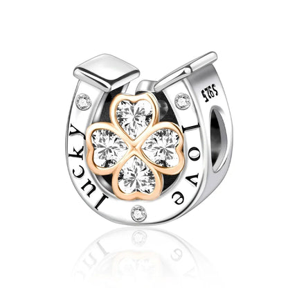 925 Sterling Silver Lucky Four Leaf Clover And Horseshoe Charms With Green Zircon For Bracelet Necklace Earrings